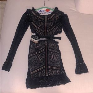 For Love & Lemons Black Lace Long-Sleeve Mini Dress